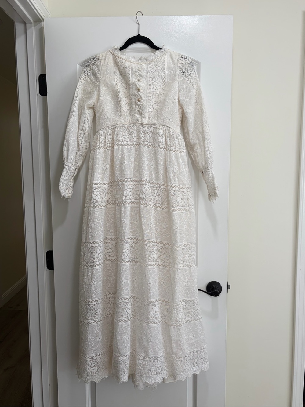 VTG 60s 70s Emma Domb Lace Wedding Dress - Prairie Boho Maxi Gown.